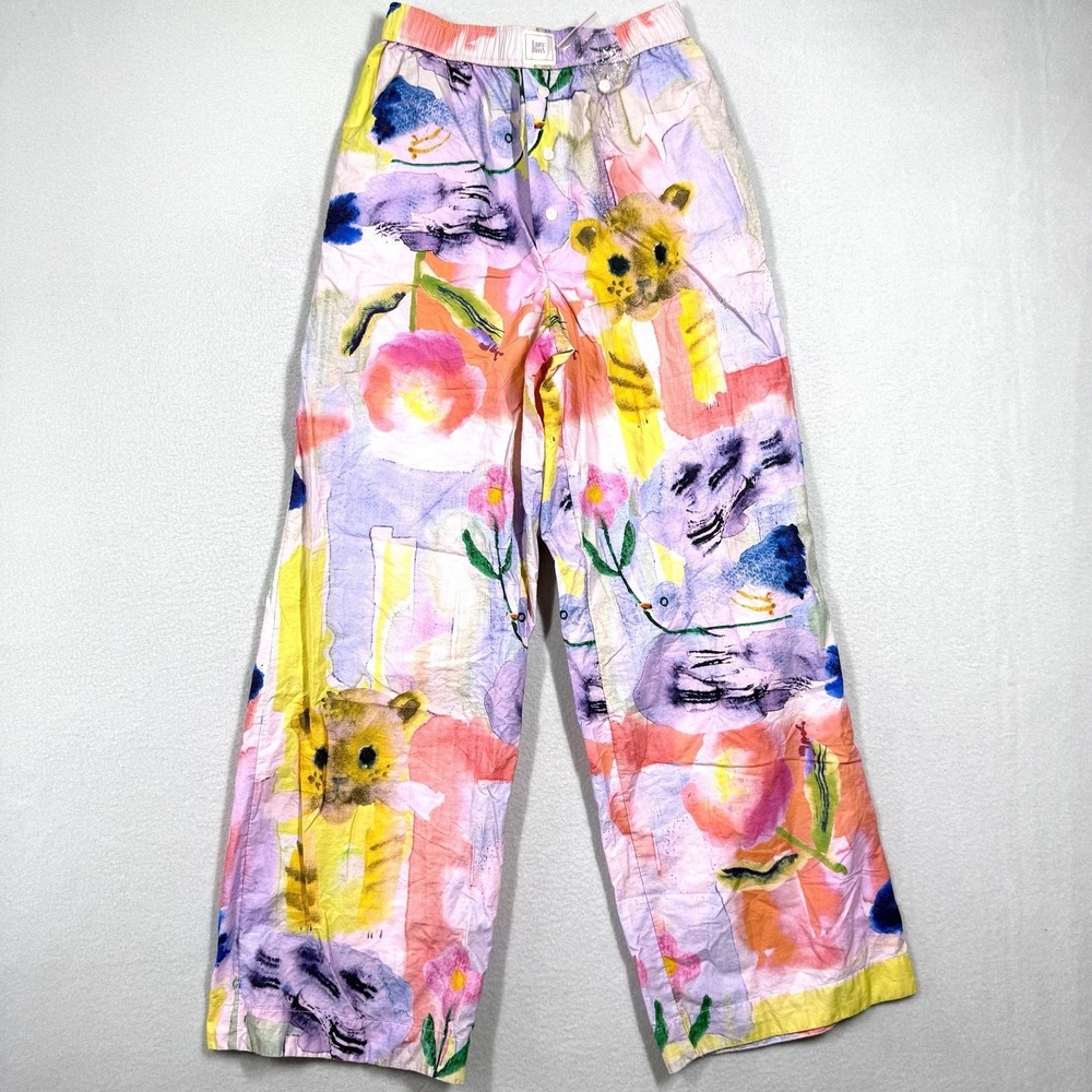 Anthropologie LyreBird Pajama Pants XS THE WREN Boxer Yumi KIMURA Cat Bird Print